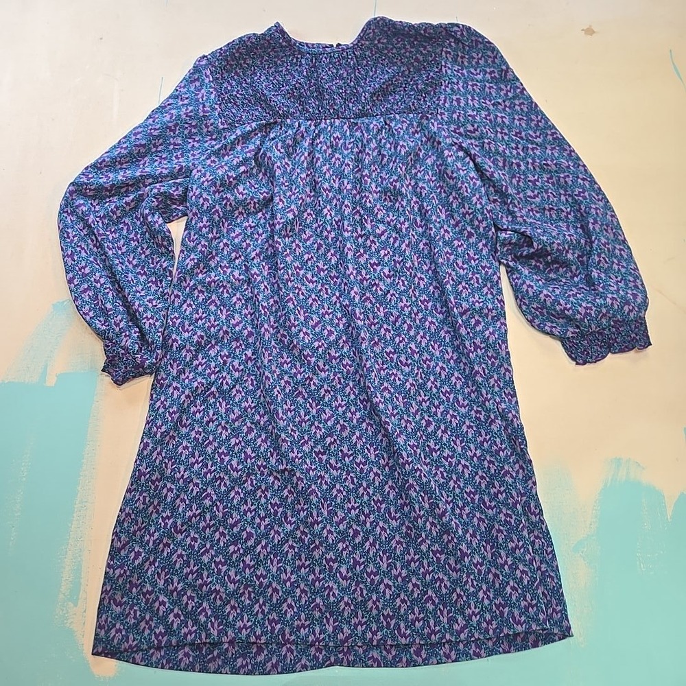 VTG 80s Purple Paisley Floral Babydoll Prairie Dress L/XL Long Sleeve Polyester‎